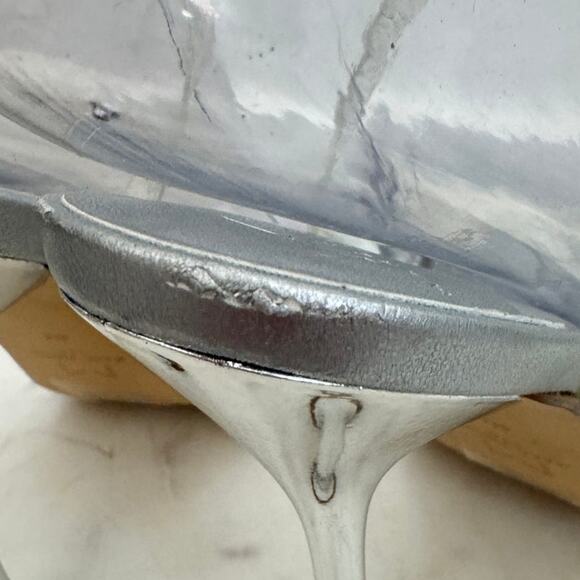 NEW Marc Fisher Calisty Strappy Heeled Sandal Silver Metallic & Clear, Size 8 - Picture 7 of 9